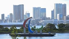 TOKYO, JAPAN - AUGUST 22: A general view of the &#039;Three Agitos&#039; Paralympic Symbol ahead of the Tokyo 2020 Paralympic Games at yyy on August 22, 2021 in Tokyo, Japan. (Photo by Koki Nagahama/Getty Images for International Paralympic Committee)