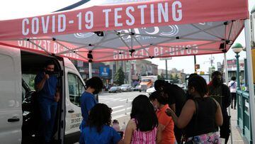 A Covid-19 testing site stands along a street on July 26, 2021 in the Brooklyn borough of New York City.