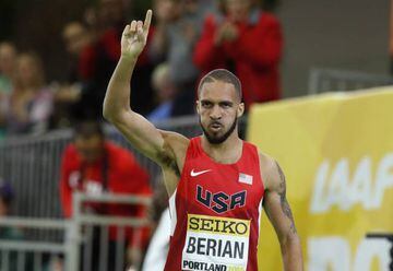 Boris Berian celebrates his gold medal win in the men's 800 metres.
