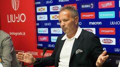 Bologna coach Sinisa Mihajlovic meets the media in Bologna, Italy, Saturday, July 13, 2019. Mihajlovic says he has leukemia and will continue working while he undergoes treatment. The 50-year-old Mihajlovic announced the news at a press conference on Satu