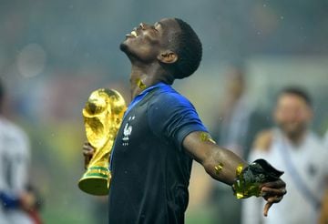 France's Paul Pogba holds the trophy as he celebrates winning the World Cup  REUTERS/Dylan Martinez/