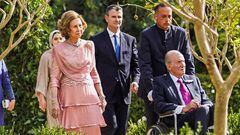 Former King of Spain Juan Carlos I and Former Queen of Spain Sofia attend the royal wedding of Jordan's Crown Prince Hussein and Rajwa Al Saif, in Amman, Jordan, June 1, 2023. Royal Hashemite Court (RHC)/Handout via REUTERS ATTENTION EDITORS - THIS IMAGE WAS PROVIDED BY A THIRD PARTY.