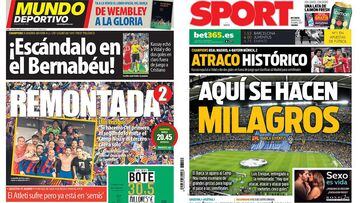 Mundo Deportivo y Sport conf&iacute;an en la remontada del Barcelona y critican la actuaci&oacute;n arbitral en el Bernab&eacute;u.