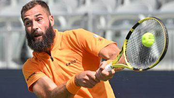ATLANTA, GA - JULY 26: Benoit Paire of France hits a backhand against Jenson Brooksby during Day Two of the Atlanta Open at Atlantic Station on July 26, 2022 in Atlanta Georgia. (Photo by Adam Hagy/Getty Images)