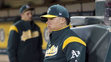 Oakland Athletics catcher Bruce Maxwell (13) during the sixth inning against the Texas Rangers at Oakland Coliseum. 