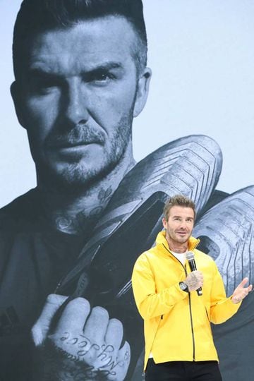 Former Real Madrid star and now president of Inter Miami CF, David Beckham, speaks at an Adidas promotional event.