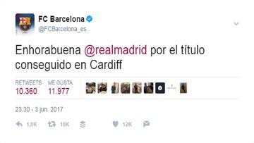 El Barcelona felicitó al Real Madrid en las redes sociales