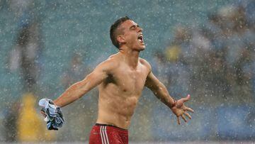 River Plate&#039;s Rafael Borre celebrates after the match. 