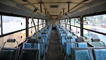The interior of a parked bus with empty seats is seen in Abuja, as the government struggles to contain the spread of the coronavirus disease (COVID-19), Nigeria June 18, 2020. REUTERS/Afolabi Sotunde