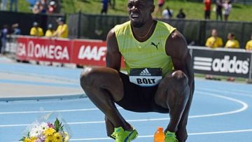 Usain Bolt of Jamaica reacts after winning the men's 200 meter during the adidas Grand Prix IAAF Diamond League track and field meet June 13, 2015 in New York.