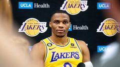 Los Angeles, CA - September 26:Russell Westbrook, #0, answers questions from the media at the 2022 Lakers Media day at the UCLA Health Training Center in El Segundo Monday, September 26, 2022.  The pre-season begins October 23.   (Photo by David Crane/MediaNews Group/Los Angeles Daily News via Getty Images)