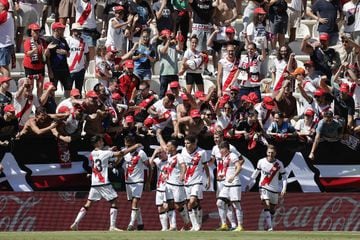 Players of Rayo Vallecano celebrate after scoring a goal 