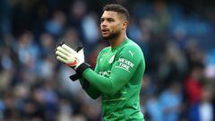 MANCHESTER, ENGLAND - OCTOBER 16: Zack Steffen of Manchester City celebrates after the Premier League match between Manchester City and Burnley at Etihad Stadium on October 16, 2021 in Manchester, England. (Photo by Jan Kruger/Getty Images)