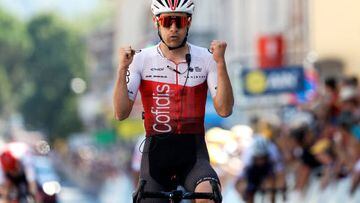 LAGNIEU, FRANCE - AUGUST 10: Guillaume Martin of France and Team Cofidis celebrates at finish line as stage winner during the 34th Tour de l'Ain 2022 - Stage 2 a 144km stage from Saint-Vulbas to Lagnieu / #TDA22 / on August 10, 2022 in Lagnieu, France. (Photo by Bas Czerwinski/Getty Images)