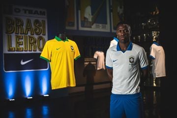Vinicius models new Brazil Copa América white shirt