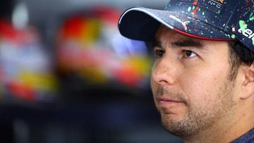 LE CASTELLET, FRANCE - JULY 24: Sergio Perez of Mexico and Oracle Red Bull Racing looks on in the garage ahead of the F1 Grand Prix of France at Circuit Paul Ricard on July 24, 2022 in Le Castellet, France. (Photo by Mark Thompson/Getty Images)