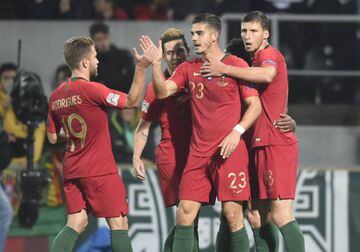 Andre Silva celebrates after scoring for Portugal against Poland