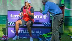 HALLE, GERMANY - JUNE 15: Nick Kyrgios (L) of Australia argues with ATP Supervisor Hans-Juergen Ochs in his match against Stefanos Tsitsipas of Greece during day five of the 29th Terra Wortmann Open at OWL-Arena on June 15, 2022 in Halle, Germany. (Photo by Thomas F. Starke/Getty Images)