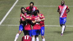 La selecci&oacute;n de Costa Rica celebra un gol contra Estados Unidos en el Hexagonal hacia Rusia 2018.