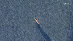 A satellite image shows the Belize-flagged and UK-owned cargo ship Rubymar, which was attacked by Yemen's Houthis, according to the U.S. military's Central Command, on the Red Sea, February 20, 2024. Planet Labs PBC/Handout via REUTERS THIS IMAGE HAS BEEN SUPPLIED BY A THIRD PARTY. NO RESALES. NO ARCHIVES. MANDATORY CREDIT. MUST NOT OBSCURE LOGO