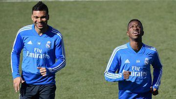 Casemiro y Vinicius, durante un entrenamiento del Real Madrid.