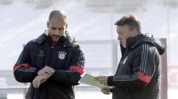 Guardiola (L) and Torrent at Bayern Munich