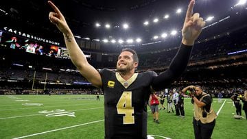 NEW ORLEANS, LOUISIANA - SEPTEMBER 10: Derek Carr #4 of the New Orleans Saints celebrates after New Orleans 16-15 win over the Tennessee Titans at Caesars Superdome on September 10, 2023 in New Orleans, Louisiana.   Jonathan Bachman/Getty Images/AFP (Photo by Jonathan Bachman / GETTY IMAGES NORTH AMERICA / Getty Images via AFP)