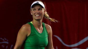 Caroline Wozniacki, durante la final del torneo de Hong Kong ante la francesa Kristina Mladenovic.