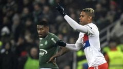 Lyon&#039;s Spanish forward Mariano Diaz reacts after scoring during the French L1 football match between AS Saint-Etienne and Olympique Lyonnais, on November 5, 2017, at the Geoffroy Guichard stadium in Saint-Etienne , central France.   / AFP PHOTO / PHI