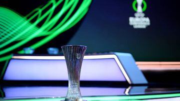 ISTANBUL, TURKEY - AUGUST 26: The UEFA Europa Conference League trophy is seen prior to the UEFA Europa Conference League 2022/23 Group Stage Draw on August 26, 2022 in Istanbul, Turkey. (Photo by Lukas Schulze - UEFA/UEFA via Getty Images)