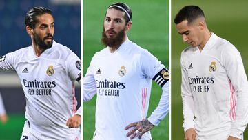 Isco, Ramos y Lucas V&aacute;zquez: tres internacionales espa&ntilde;oles del Madrid que podr&iacute;an dejar el club este verano.