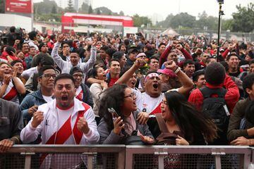 En Lima, capital de Perú, seguidores celebran el gol de Guerrero.