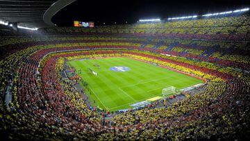 BARCELONA, SPAIN - OCTOBER 07:  A Catalan flag is displayed by FC Barcelona fans prior to he La Liga match between FC Barcelona and Real Mdrid CF at Camp Nou on October 7, 2012 in Barcelona, Spain.  (Photo by David Ramos/Getty Images)