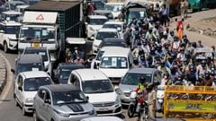 Vehicles queue in a long traffic jam at Delhi-Ghaziabad border after local authorities stopped vehicular movement except for essential services during an extended lockdown to slow the spreading of the coronavirus disease (COVID-19) in New Delhi, India, Ap