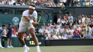 Spain's Rafael Nadal returns against US player Donald Young during their men's singles second round match on the third day of the 2017 Wimbledon Championships at The All England Lawn Tennis Club in Wimbledon