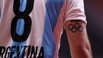 Tokyo 2020 Olympics - Handball - Men - Group A - Norway v Argentina - Yoyogi National Stadium - Tokyo, Japan - July 28, 2021. Pablo Simonet of Argentina with a tattoo of the Olympic rings on his arm REUTERS/Gonzalo Fuentes