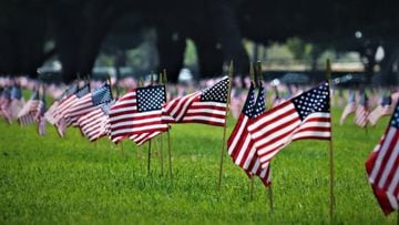 Banderas estadounidenses en conmemoraci&oacute;n al D&iacute;a de los Ca&iacute;dos.