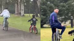 Messi es captado dando un paseo en bicicleta junto a su esposa e hijo