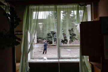 The inside of a damaged school in Holivka, in the separatist-held region of Donetsk.