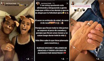 Imágenes de Marta Carriedo en Instagram Stories al anunciar su boda con Jonathan Dos Santos