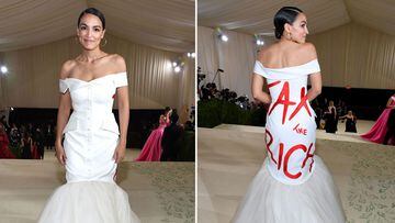 Alexandria Ocasio-Cortez aprovech&oacute; su aparici&oacute;n en la Met Gala 2021 para enviar un mensaje pol&iacute;tico en su vestido: subir los impuestos a los ricos.