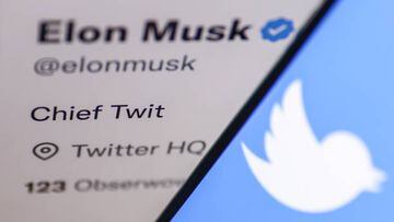 Twitter logo displayed on a phone screen and Elon Musk's Twitter account displayed on a screen are seen in this illustration photo taken in Krakow, Poland on October 30, 2022. (Photo by Jakub Porzycki/NurPhoto via Getty Images)