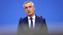 BRUSSELS, BELGIUM - JUNE 16: North Atlantic Treaty Organization (NATO) Secretary General Jens Stoltenberg holds a news conference as part of the NATO Defense Ministers' meeting in Brussels, Belgium on June 16, 2022. (Photo by Dursun Aydemir/Anadolu Agency via Getty Images)