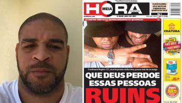 El exfutbolista brasileño Adriano Leite Ribeiro en un vídeo de Instagram y en la portada en la que aparece con el narcotraficante Rogério Avelino da Silva, "Rogério 157".