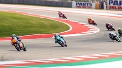 Austin (United States), 15/04/2023.- Brazilian rider Diogo Moreira of MT Helmets ñ MSI Team leads after a few laps during the qualifying round of the Moto3 category for the Motorcycling Grand Prix of The Americas at the Circuit of The Americas in Austin, Texas, USA, 15 April 2023 (Motociclismo, Ciclismo, Brasil, Estados Unidos) EFE/EPA/ADAM DAVIS
