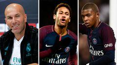 Zinedine Zidane, Neymar y Mbapp&eacute;.