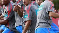 <b>ENFADADO. </b>Carvalho, en el entrenamiento de ayer con su selección.
