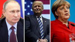 Vladimir Putin, Donald Trump y Angela Merkel: Las tres personas más poderosas del mundo en 2016 según la revista Forbes.