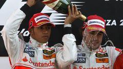 Hamilton y Alonso, en el GP de Italia de F1 2007. 