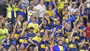 Argentina&#039;s Boca Juniors supporters cheer after their team won the Copa Libertadores group H football match against Colombia&#039;s Independiente Medellin at La Bombonera stadium, in Buenos Aires, on March 10, 2020. (Photo by JUAN MABROMATA / AFP)